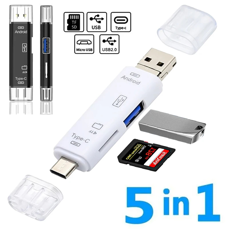 Micro Sd Card - 5-in-1 Multifunktions-USB 2.0 Typ C/USB/Micro USB/Tf/SD-Speicherkartenleser