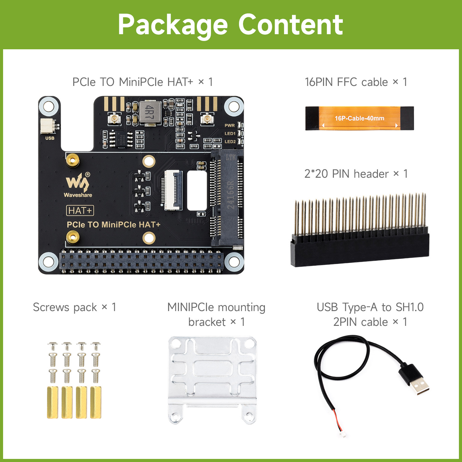Raspberry Pi 5 - Waveshare PCIe-auf-MiniPCIe-Adapter für Raspberry Pi 5,