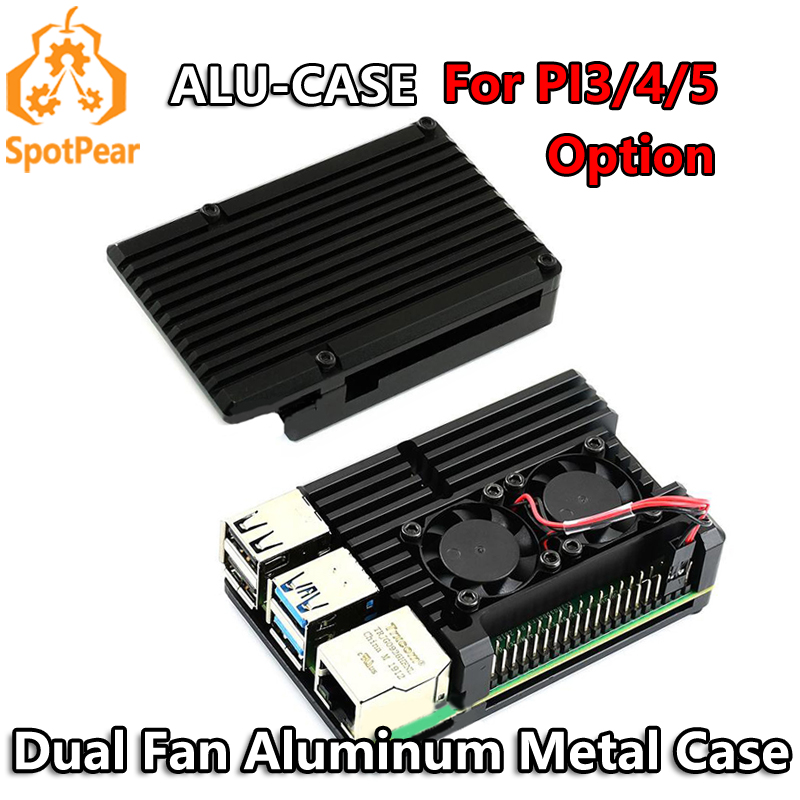 Pi 4 Case - Aluminium-Metallgehäuse mit Doppellüfter für Raspberry Pi5/4/3